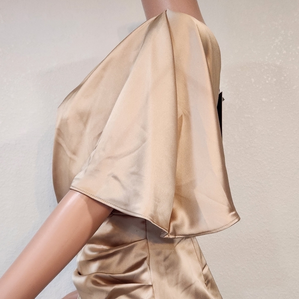 DO + BE One Shoulder Wrap Midi Champagne Dress Size S - Picture 7 of 15